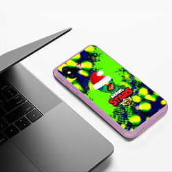 Чехол iPhone XS Max матовый Brawl stars leon green color, цвет: 3D-сиреневый — фото 2