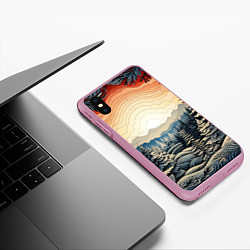 Чехол iPhone XS Max матовый Искрящиеся снежинки в вальсе волшебства, цвет: 3D-розовый — фото 2