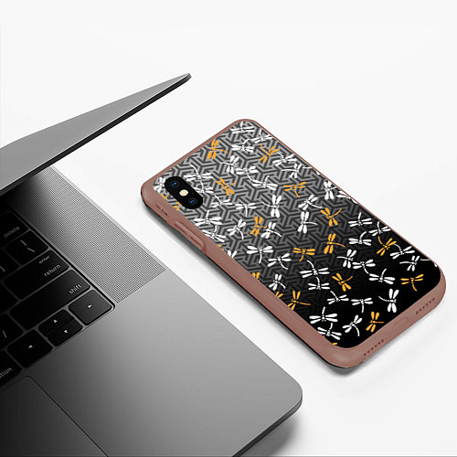 Чехол iPhone XS Max матовый Стрекозы поверх графики / 3D-Коричневый – фото 3