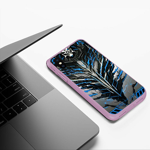 Чехол iPhone XS Max матовый Киберпанк доспех синий / 3D-Сиреневый – фото 3