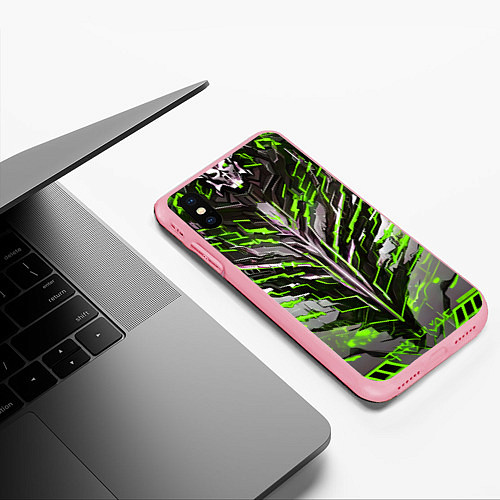 Чехол iPhone XS Max матовый Киберпанк доспех зелёный / 3D-Баблгам – фото 3