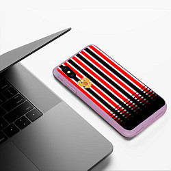 Чехол iPhone XS Max матовый Полосатый красный - герб РФ, цвет: 3D-сиреневый — фото 2