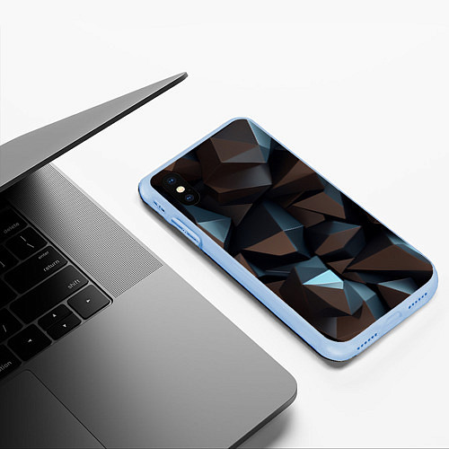 Чехол iPhone XS Max матовый Черная геометрическая абстракция - объемные грани / 3D-Голубой – фото 3