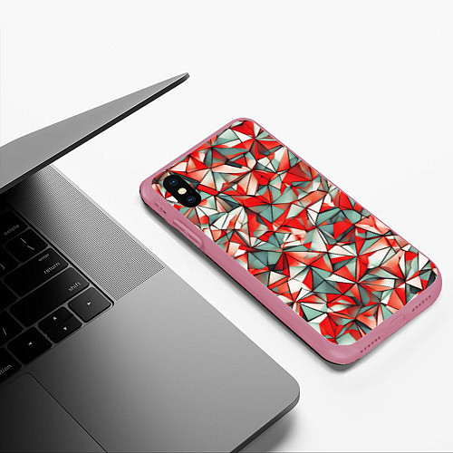 Чехол iPhone XS Max матовый Маленькие красные треугольники / 3D-Малиновый – фото 3