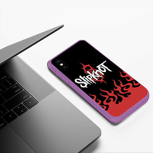 Чехол iPhone XS Max матовый Slipknot в огне / 3D-Фиолетовый – фото 3