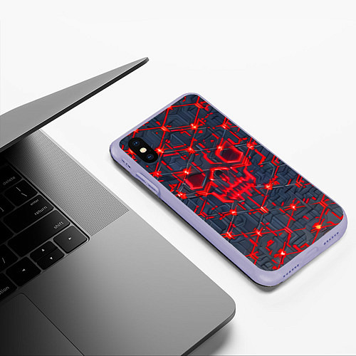 Чехол iPhone XS Max матовый Красная неоновая сеть / 3D-Светло-сиреневый – фото 3