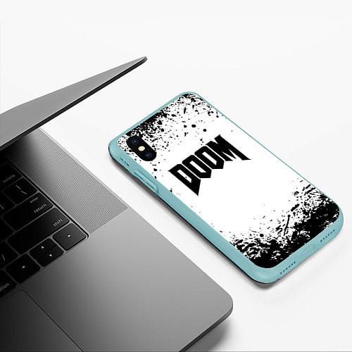 Чехол iPhone XS Max матовый Doom black splash / 3D-Мятный – фото 3