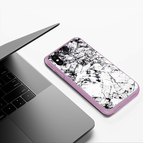 Чехол iPhone XS Max матовый Белый мрамор / 3D-Сиреневый – фото 3