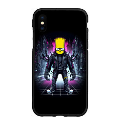Чехол iPhone XS Max матовый Cool Bart Simpson - cyberpunk - ai art, цвет: 3D-черный