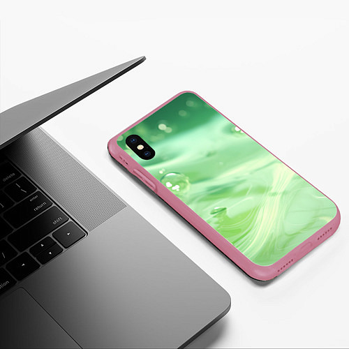 Чехол iPhone XS Max матовый Зеленая вода с пузырями / 3D-Малиновый – фото 3