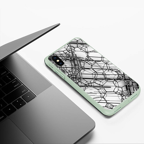 Чехол iPhone XS Max матовый Зеркальные узоры / 3D-Салатовый – фото 3