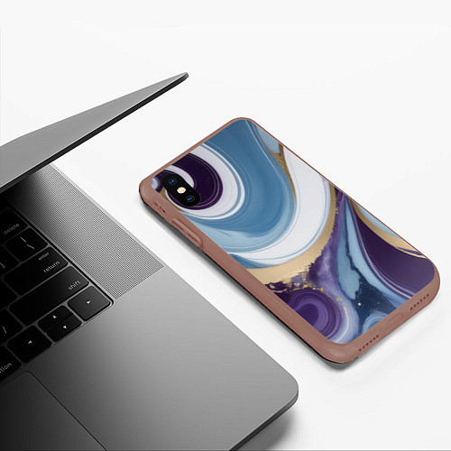 Чехол iPhone XS Max матовый Абстрактный волнистый узор фиолетовый с голубым / 3D-Коричневый – фото 3