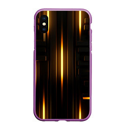 Чехол iPhone XS Max матовый Неоновый узор черное золото стене, цвет: 3D-фиолетовый