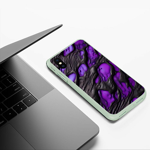 Чехол iPhone XS Max матовый Фиолетовая текучая субстанция / 3D-Салатовый – фото 3