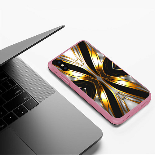 Чехол iPhone XS Max матовый Неоновый узор стальная бабочка / 3D-Малиновый – фото 3