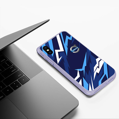 Чехол iPhone XS Max матовый Вольво - синяя абстракция / 3D-Светло-сиреневый – фото 3