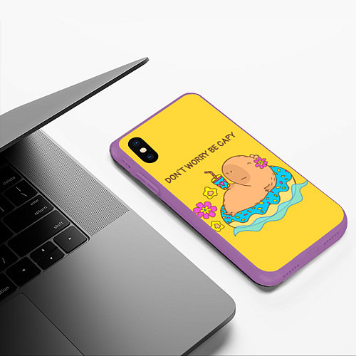 Чехол iPhone XS Max матовый Капибара dont worry be capy / 3D-Фиолетовый – фото 3