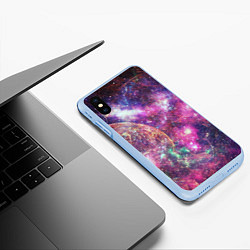 Чехол iPhone XS Max матовый Пурпурные космические туманности со звездами, цвет: 3D-голубой — фото 2