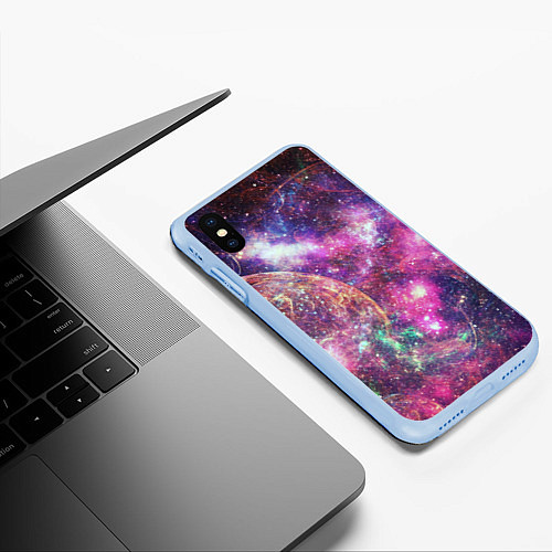 Чехол iPhone XS Max матовый Пурпурные космические туманности со звездами / 3D-Голубой – фото 3