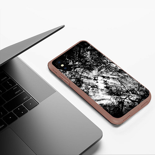 Чехол iPhone XS Max матовый Зимний лес узоры / 3D-Коричневый – фото 3