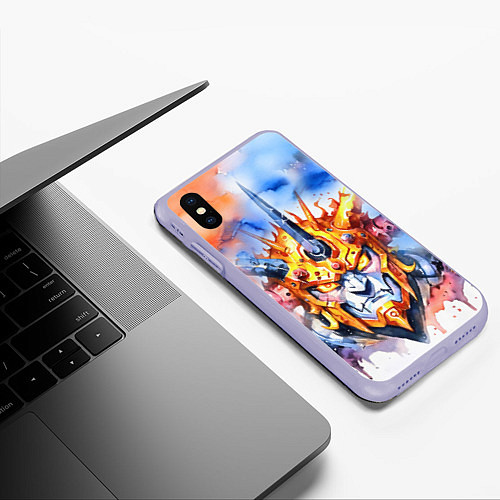 Чехол iPhone XS Max матовый Серьезный оранжевый робот акварель / 3D-Светло-сиреневый – фото 3