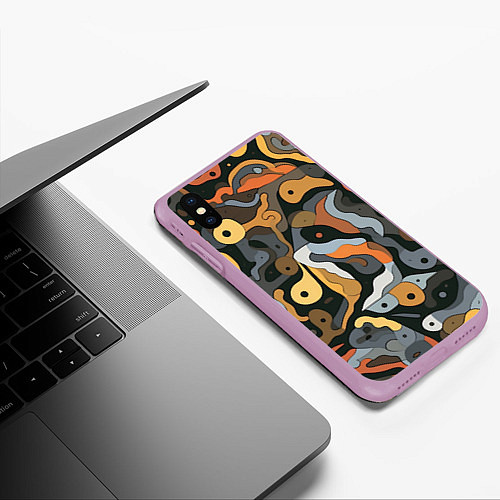 Чехол iPhone XS Max матовый Пятна необычной формы / 3D-Сиреневый – фото 3