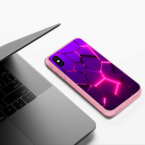 Чехол iPhone XS Max матовый Неоновые плиты розовые / 3D-Баблгам – фото 3