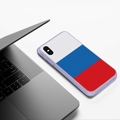 Чехол iPhone XS Max матовый Вязаный российский флаг / 3D-Светло-сиреневый – фото 3