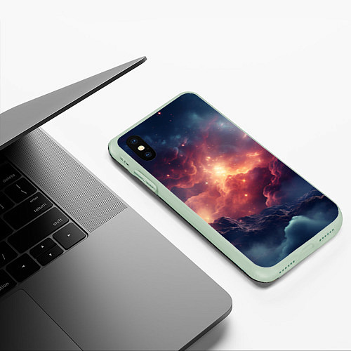 Чехол iPhone XS Max матовый Космические облака / 3D-Салатовый – фото 3