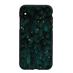 Чехол iPhone XS Max матовый Ёлка и гирлянды, цвет: 3D-черный