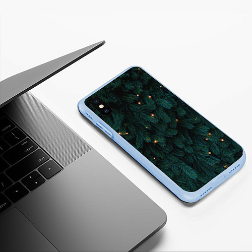 Чехол iPhone XS Max матовый Ёлка и гирлянды / 3D-Голубой – фото 3