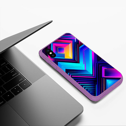 Чехол iPhone XS Max матовый Геометрическая неоновая абстракция / 3D-Фиолетовый – фото 3