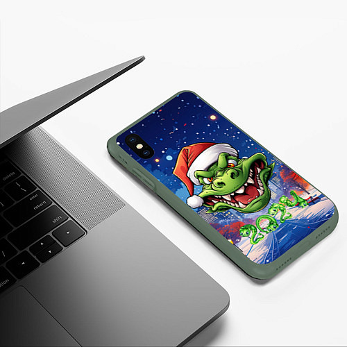 Чехол iPhone XS Max матовый Милый зеленый дракончик / 3D-Темно-зеленый – фото 3