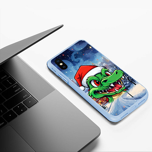 Чехол iPhone XS Max матовый Милый зеленый дракончик 2024 / 3D-Голубой – фото 3