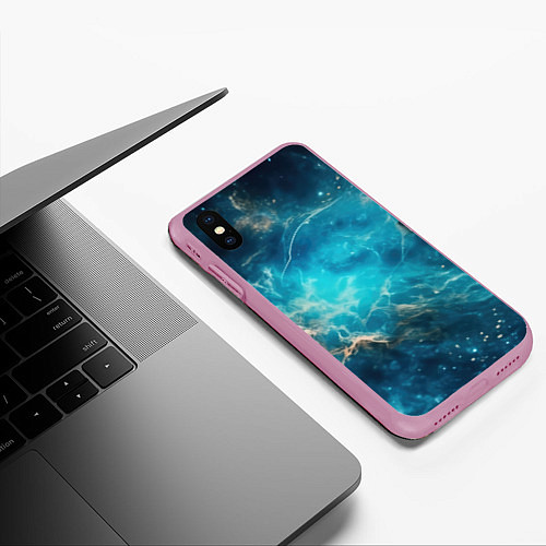 Чехол iPhone XS Max матовый Голубая небула / 3D-Розовый – фото 3