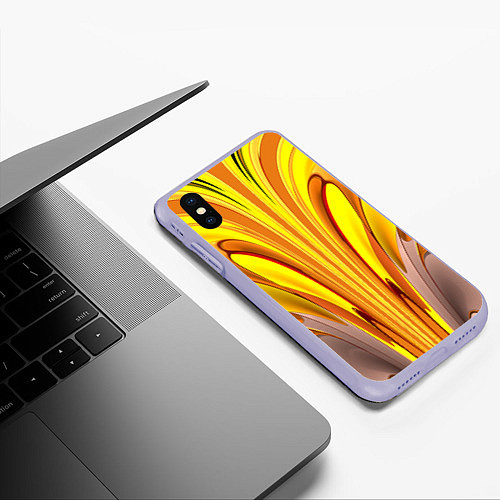 Чехол iPhone XS Max матовый Вытянутые желтые полосы / 3D-Светло-сиреневый – фото 3