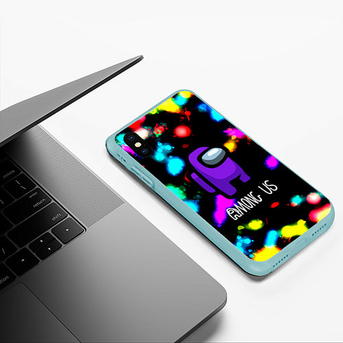 Чехол iPhone XS Max матовый Among us blink neon / 3D-Мятный – фото 3