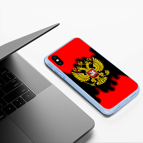 Чехол iPhone XS Max матовый Герб РФ огненный стиль / 3D-Голубой – фото 3