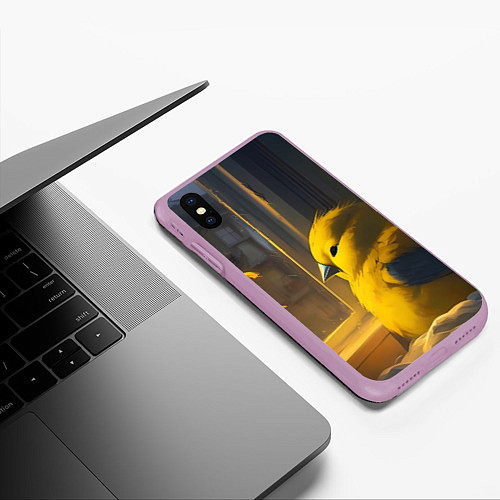 Чехол iPhone XS Max матовый Дождь и жёлтая птица / 3D-Сиреневый – фото 3