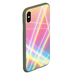 Чехол iPhone XS Max матовый Хаотичные неоновые линии, цвет: 3D-темно-зеленый — фото 2