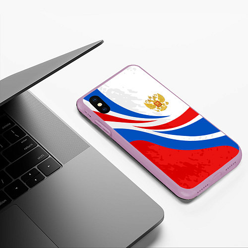 Чехол iPhone XS Max матовый Россия - спортивная униформа / 3D-Сиреневый – фото 3