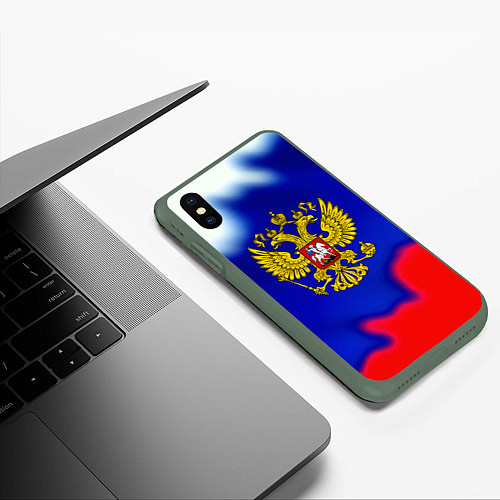 Чехол iPhone XS Max матовый Герб РФ триколор краски / 3D-Темно-зеленый – фото 3