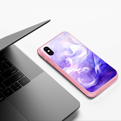 Чехол iPhone XS Max матовый Белые узоры на абстрактном фиолетовом фоне / 3D-Баблгам – фото 3