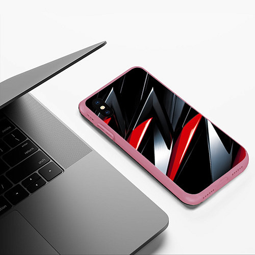 Чехол iPhone XS Max матовый Red black abstract / 3D-Малиновый – фото 3