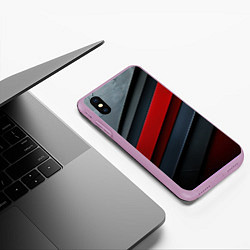 Чехол iPhone XS Max матовый Красные вставки на металлическом фоне, цвет: 3D-сиреневый — фото 2