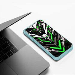 Чехол iPhone XS Max матовый Зелёный скелетный киберпанк доспех, цвет: 3D-мятный — фото 2