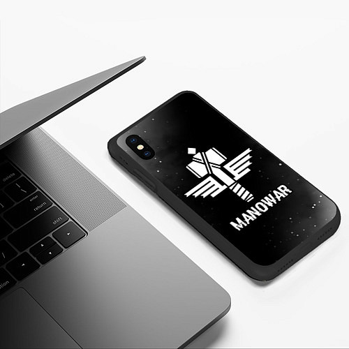 Чехол iPhone XS Max матовый Manowar glitch на темном фоне / 3D-Черный – фото 3