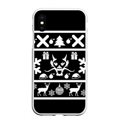 Чехол iPhone XS Max матовый Новогодняя ёлка олень и дракон, цвет: 3D-белый