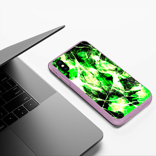 Чехол iPhone XS Max матовый Зелёные узоры джунгли / 3D-Сиреневый – фото 3