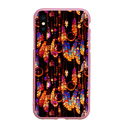 Чехол iPhone XS Max матовый Ловцы снов с яркими перьями, цвет: 3D-розовый